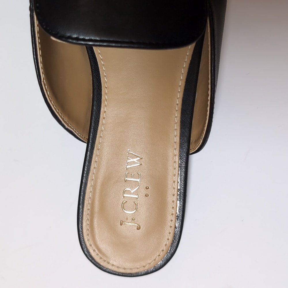 J. Crew Factory Black Leather Backless Loafer Mules - Picture 2 of 6